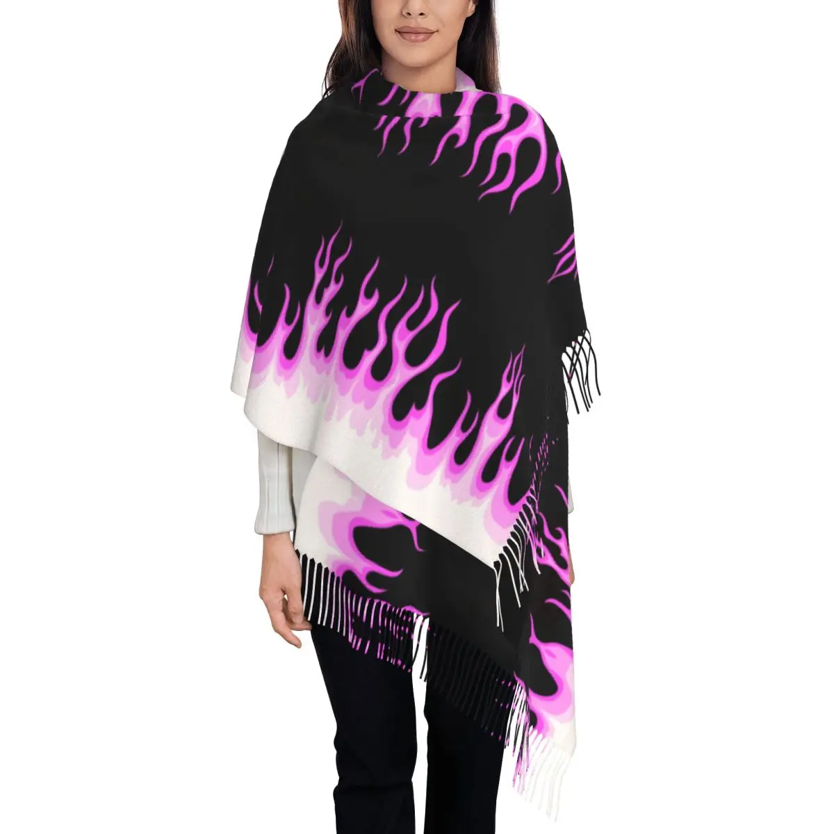 

Розовый горячий шарф Fire Racing Flames для женщин, длинные зимне-осенние теплые шаль с кисточками, шарфы унисекс