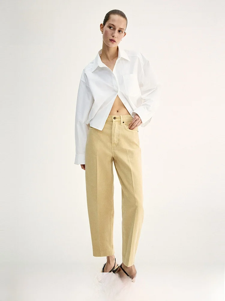 

High Waist Cotton Denim Pants Women's Spring Summer New Style HM2026 9-Piece Slim Fit Jeans Standard Version No Stretch