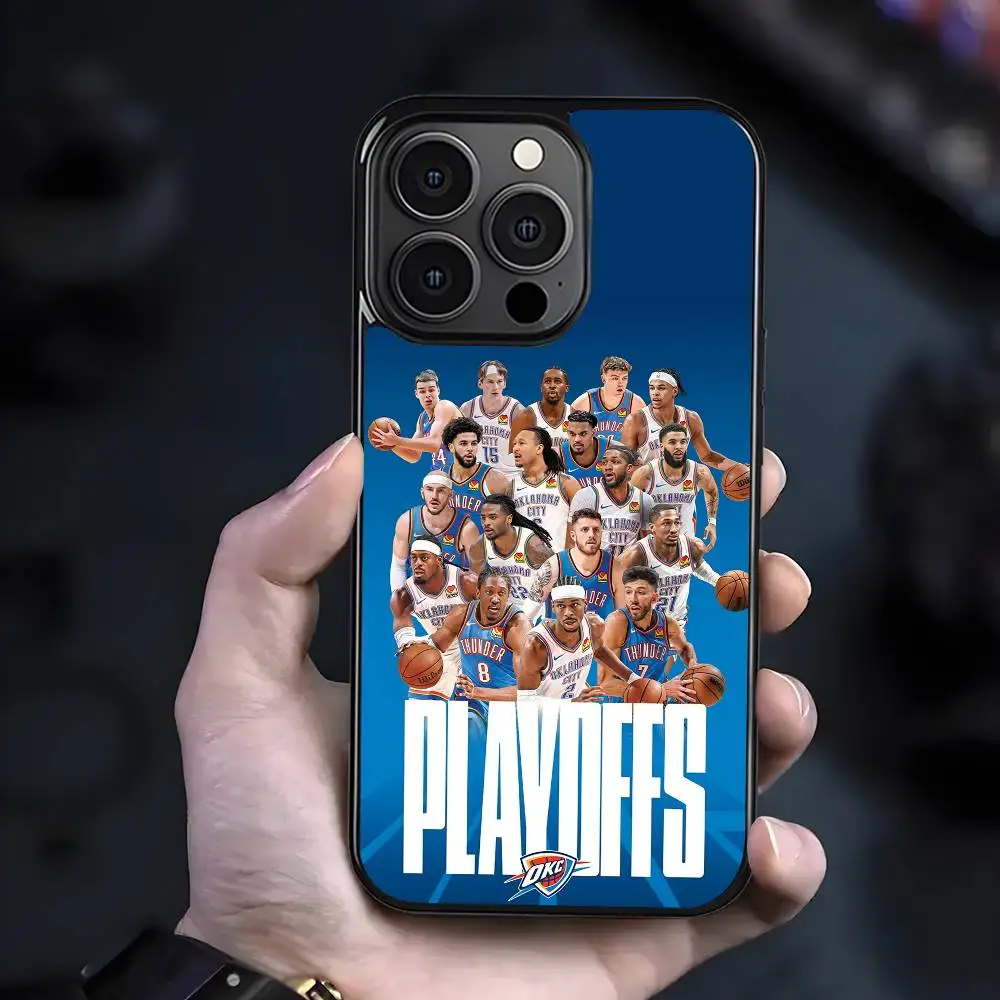 Oklahoma T-Thunde N-NBA playoffs Capa de telefone móvel adequada para Apple 16PRO MAX 15 14 13 12 MINI 11 patch preto casca dura