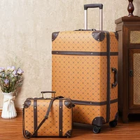 Hot! New Women 2PCS/SET Vintage PU Leather Rolling Luggage Sets, Men 24'28' inch Trolley Suitcase with Handbag 20 inch Boarding