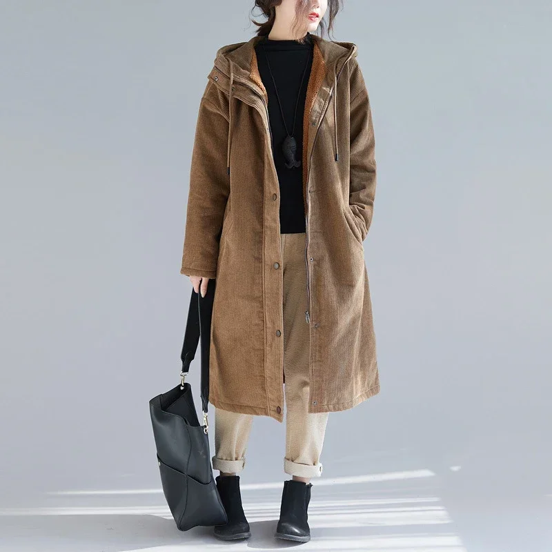 Women Clothes Trench Coat Corduroy for Women Jacket Outerwear French Style Turn Down Collar Trench Coat Solid Korean Version