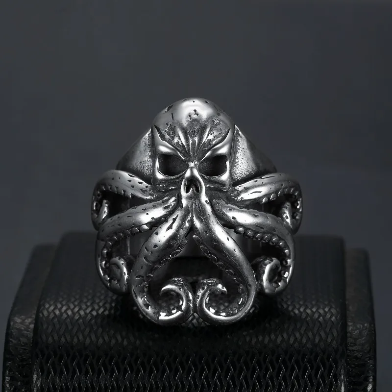 Chic Mens Punk‑Style Octopus Ring, Unique Tentacle Motif Vintage Stainless Steel Finger Ornament for Gift