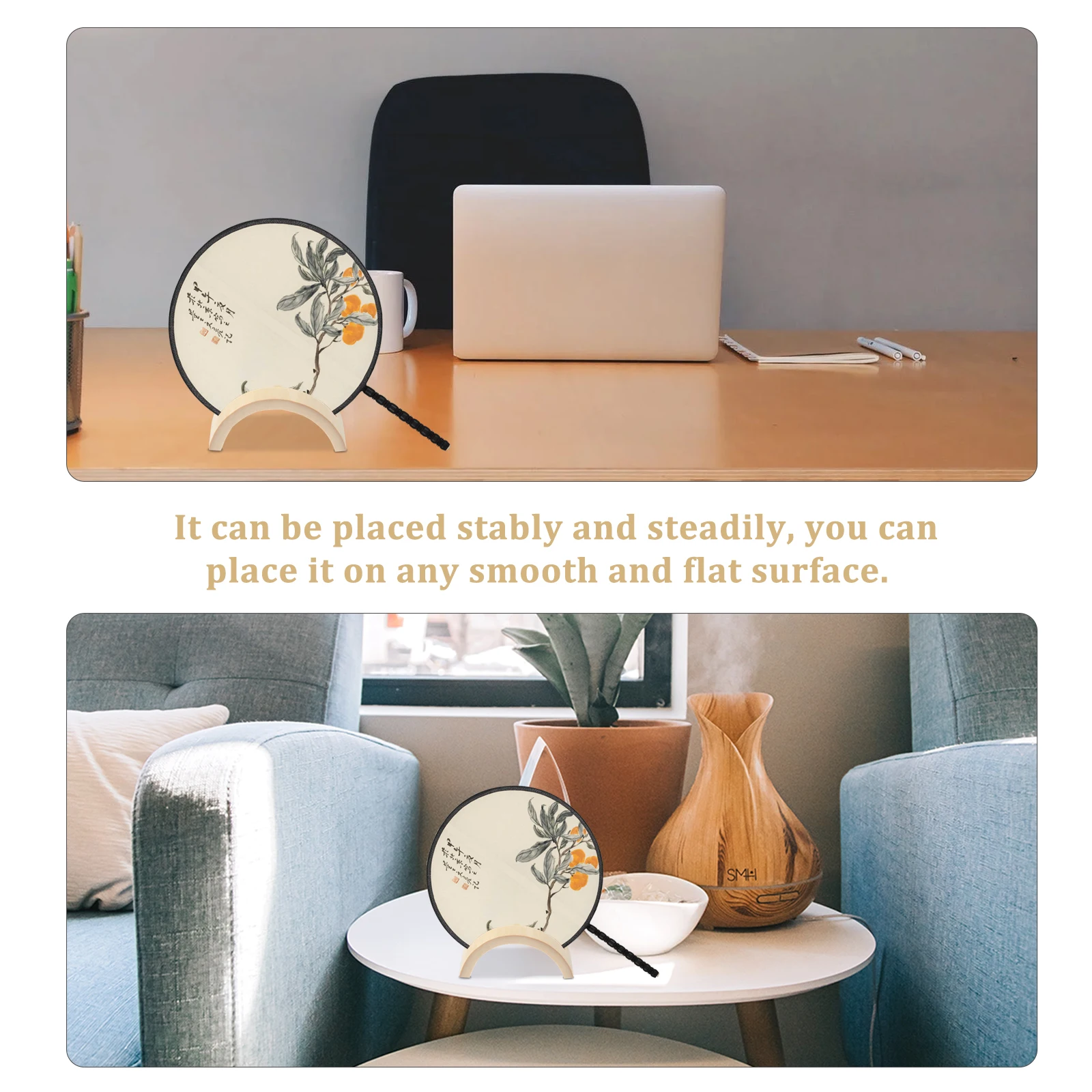 

2pcs Bamboo Fan Rack Round Display Stand for Home Decor Shop Semicircle Holder Smooth Surface Placement