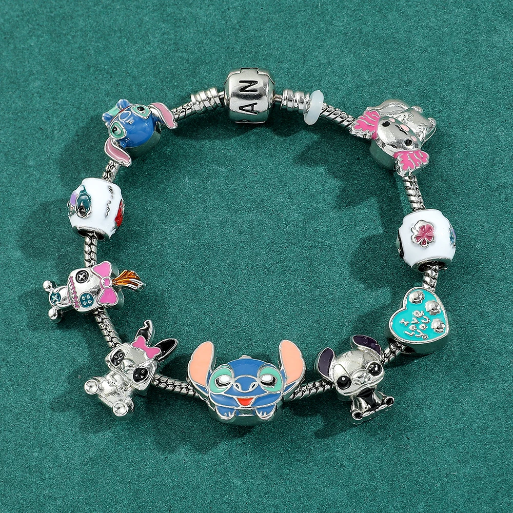 Disney Anime Lilo & Stitch Bracelet DIY Enamel Beads Trend Hand Accessories Jewelry Cartoon Figure Stitch Bangle Gift for Friend