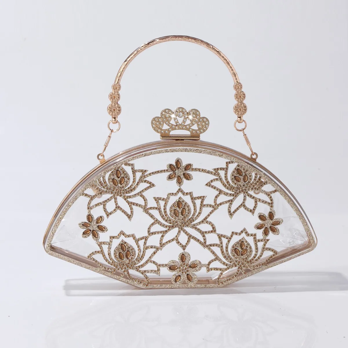 Dinner Fan-shaped Acrylic Transparent Bag Fashion High-end Handbag New Chinese Women's Bag Affordable Glitter Quilted Crossbody