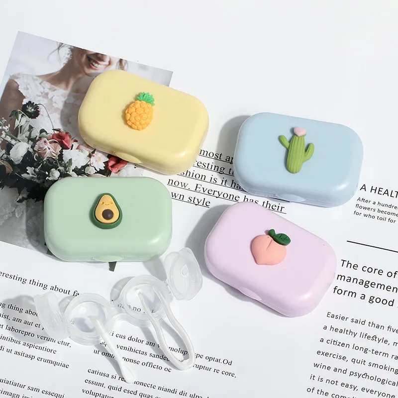 Cosmetic Contact Lens Case Girl Pocket Mini Cartoon Contact Lens With Mirror Clip Companion Box Portable Care Box Women