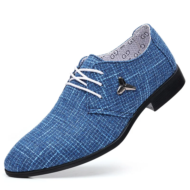 Men\'s Leather Shoes Large Size Cloth Shoes Breathable Pointed Toe Linen Canvas Shoes Formal Men\'s Shoes Business Casual Shoes