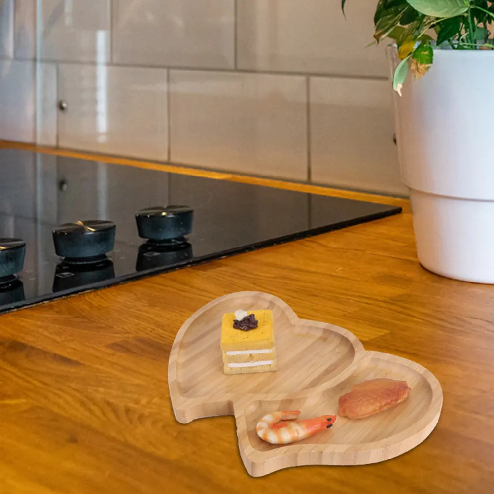 

Бамбуковый поднос в форме сердца для сервировки на вечеринках, многофункциональное блюдо для фруктов и десертов, бамбуковый поднос для дома