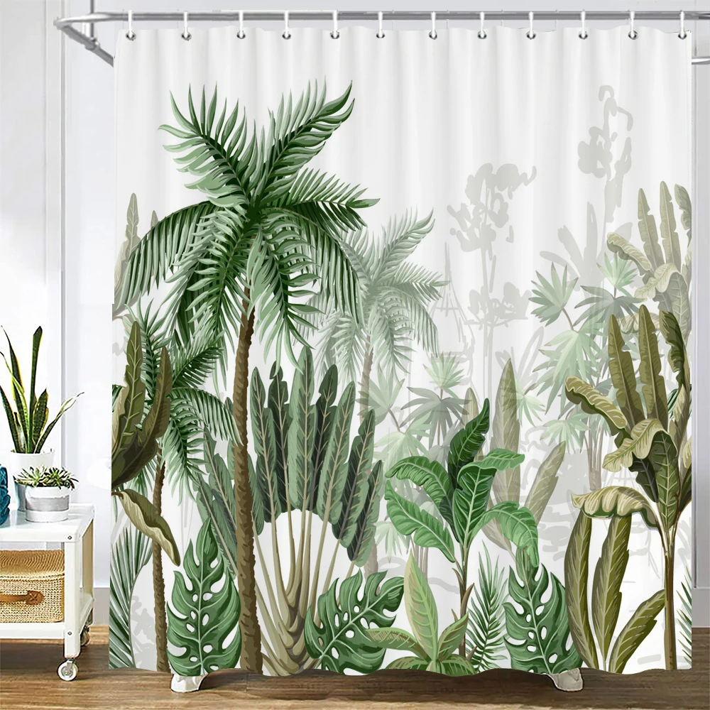 

Tropical Green Plant Leaf Palm Tree Shower Curtains Bathroom Curtain Frabic Waterproof Polyester Bathroom Curtain with Hooks