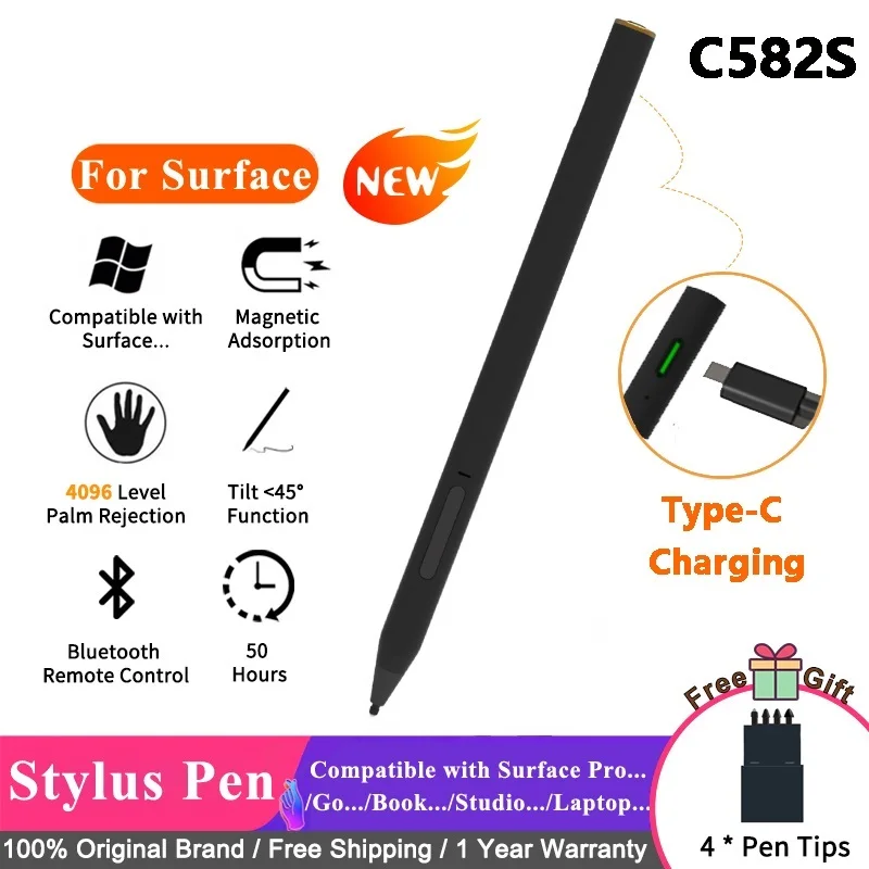 

New Stylus Pen for Surface, Bluetooth Remote Control and Shortcuts, 4096 Levels of Pressure Sensitivity, Palm Rejection