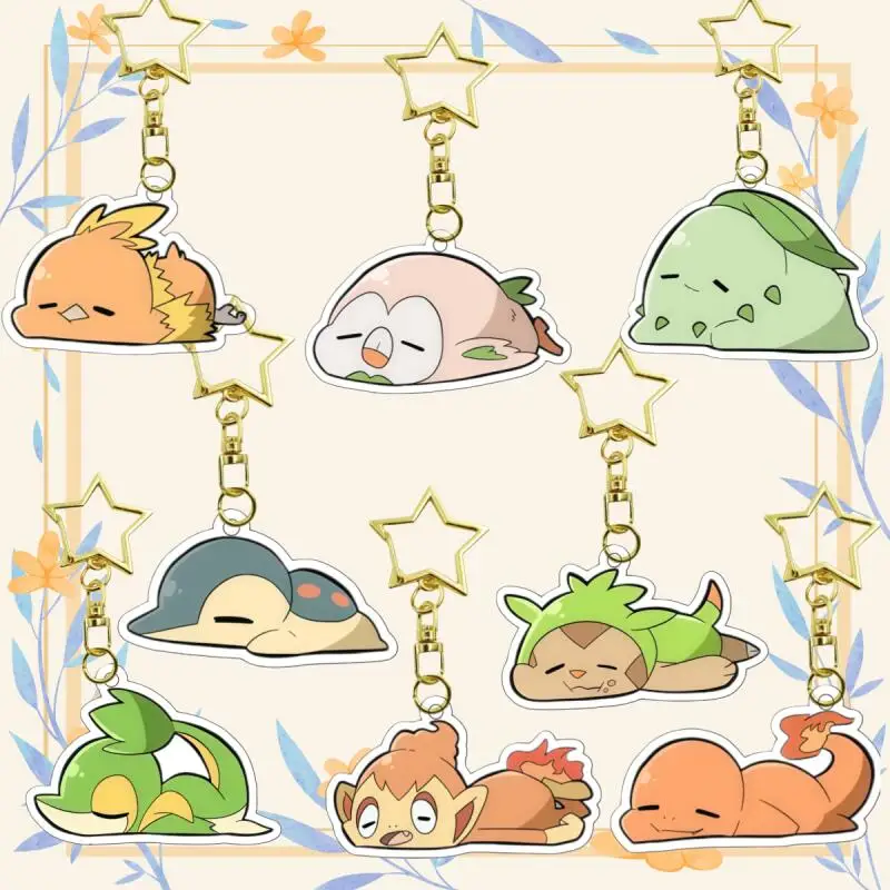 Chaveiro de Acrílico de Anime para Torchic, Rowlet, Chikorita, Cyndaquil, Chespin, Snivy, Charmander - Chaveiro de Acrílico Artesanal