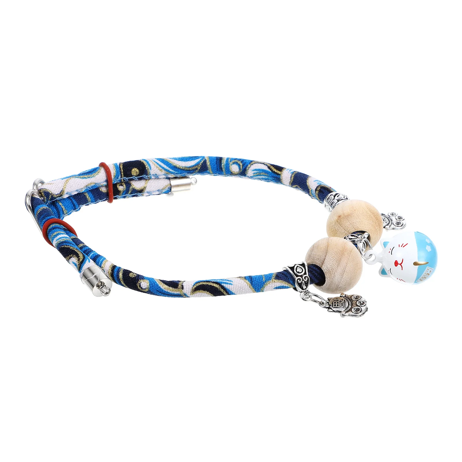 

Breakaway Cat Collar Bell Adjustable Safety Japanese Kitten Collar Wood Bead Pet Necklace Blessing Pendant Cotton Rope
