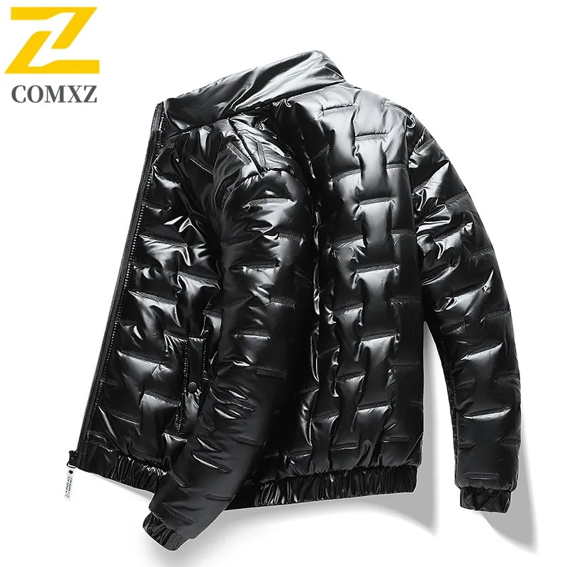 COMXZ 2025 Mens Thickened Shiny Fleece Stand Collar Jacket Winter American Style Casual Outdoor Sports Windproof Workwear Coat