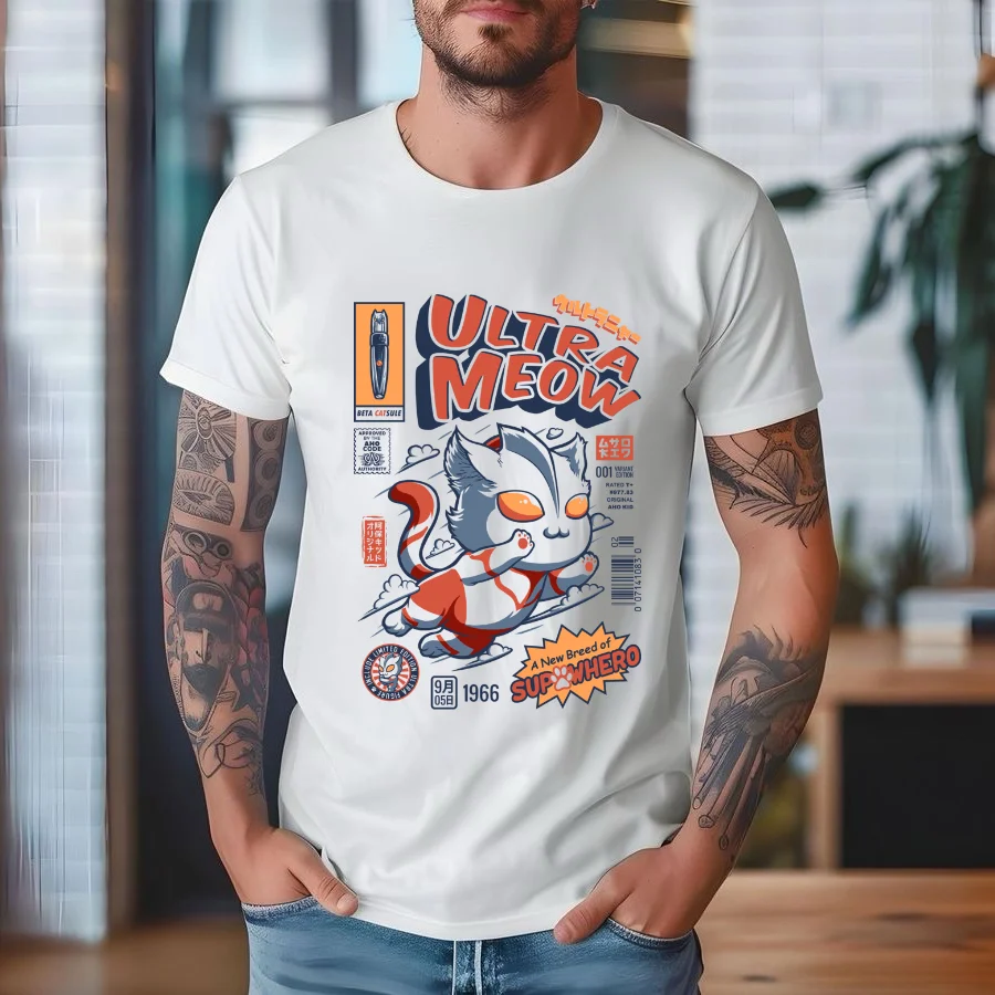 New Arrivals Summer Mens Fashion Ultra Meow Design T-Shirts Cool Streetwear Tops Hipster Tee