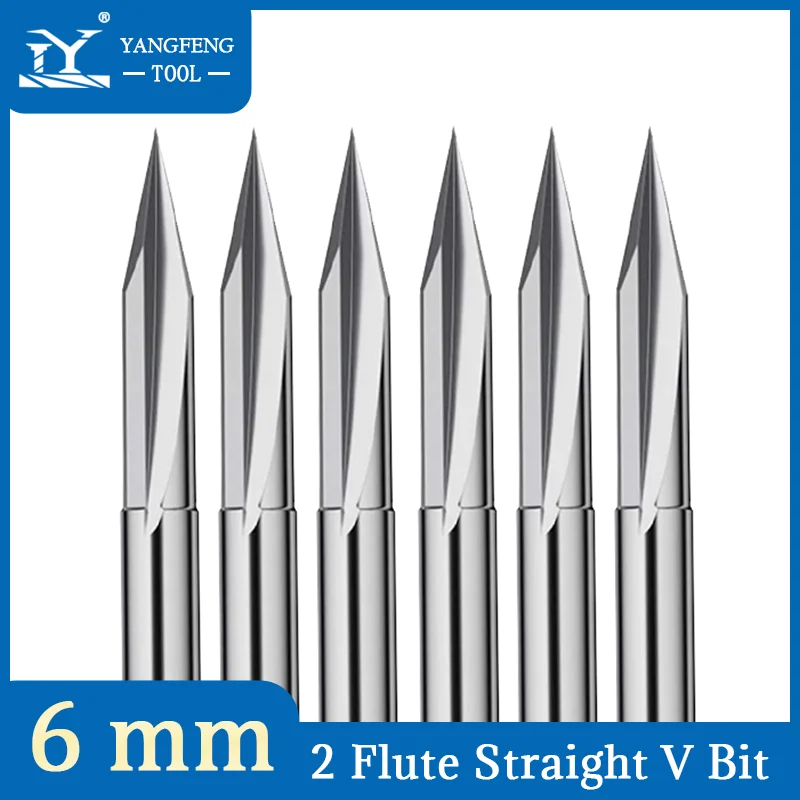 1 Stück 6 mm Schaft V-förmiger Schaftfräser Hartmetall 2 Flöten gerader Gravurschneider 15 °   CNC-Fräser für Schnitzwerkzeuge aus Acrylholz und MDF