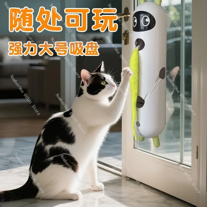 Interactive Electric Cat Toy Plush Worm Chaser Smart Sensor Teaser Wand with Suction Cup Automatic Moving Pet Play Stick