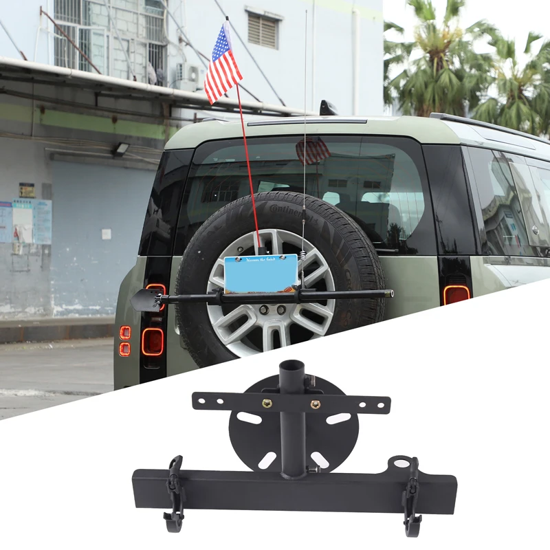 Car Spare Tire License Plate Bracket Multifunctional Shovel Support Flagpole Holder For Land Rover Defender 90 110 130 2020-2024