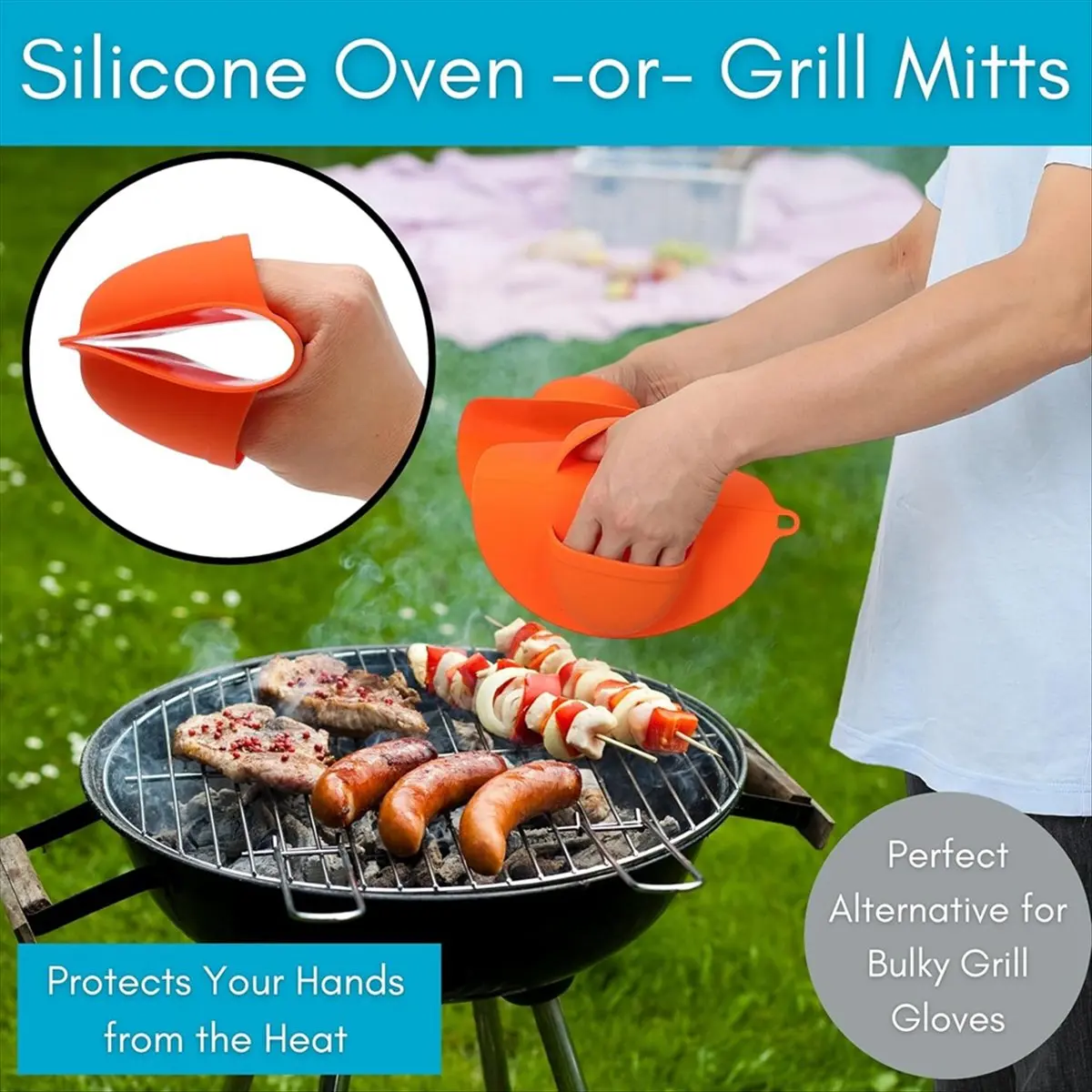 ABYA BBQ Grill Mitts for Outdoor Grill Grill Gloves Heat Proof Grill Accessories for Outdoor Grill Heat 2pk Mitts