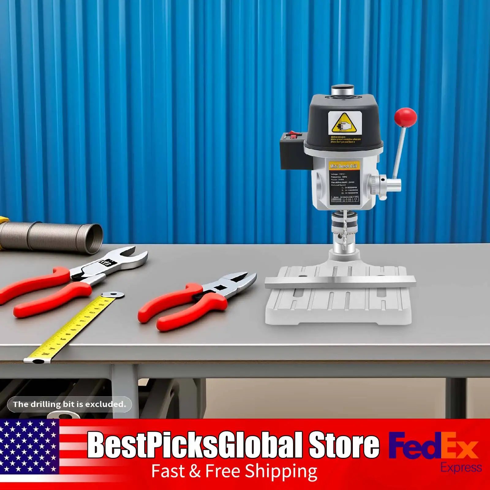 Taladro de banco eléctrico con cable de 340W, 3 velocidades ajustables (8000-16000RPM), mini taladro de mesa portátil para madera, manualidades de bricolaje, 110V