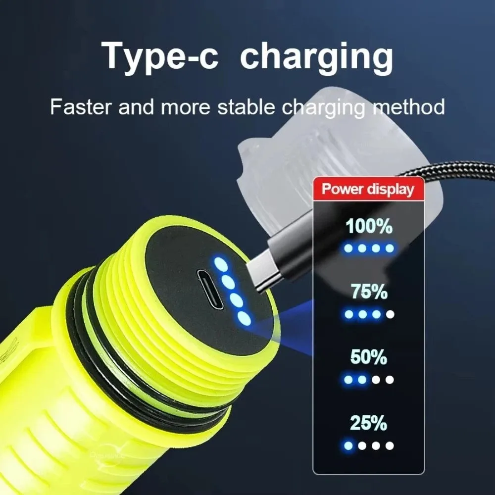 

Суперяркий фонарь для дайвинга XHP50 LED, водонепроницаемый IPX8, с регулируемой фокусировкой, перезаряжаемый через Type-C