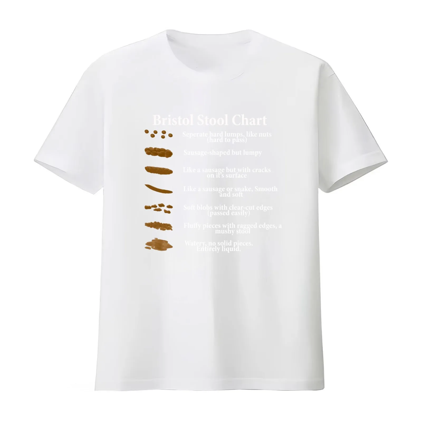 Bristol Stool Chart in White Writing Black Background T-Shirt Summer Casual Cotton Tee Oversized Streetwear Tops 100% Cotton