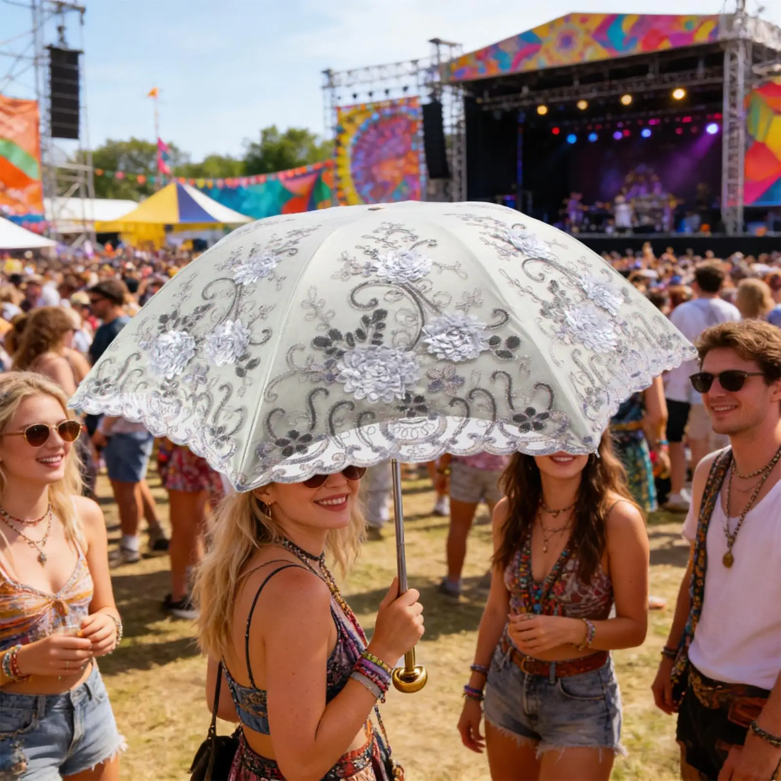 

Portable Umbrella Waterproof Windproof Vintage Foldable Double Layer Umbrella For Women For Outdoor Park Beach Picnic Travel