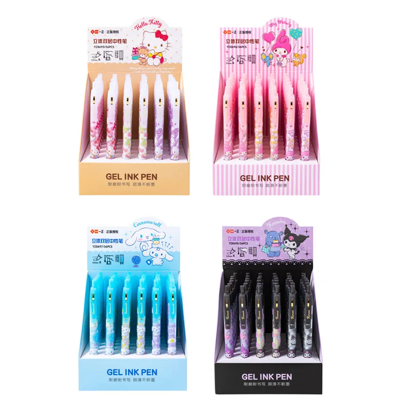 Iigen Sanrio Família Double Layer Gel Pen, Hello Kitty, minha melodia, Kuromi, papelaria estudante criativo, alta estética, atacado