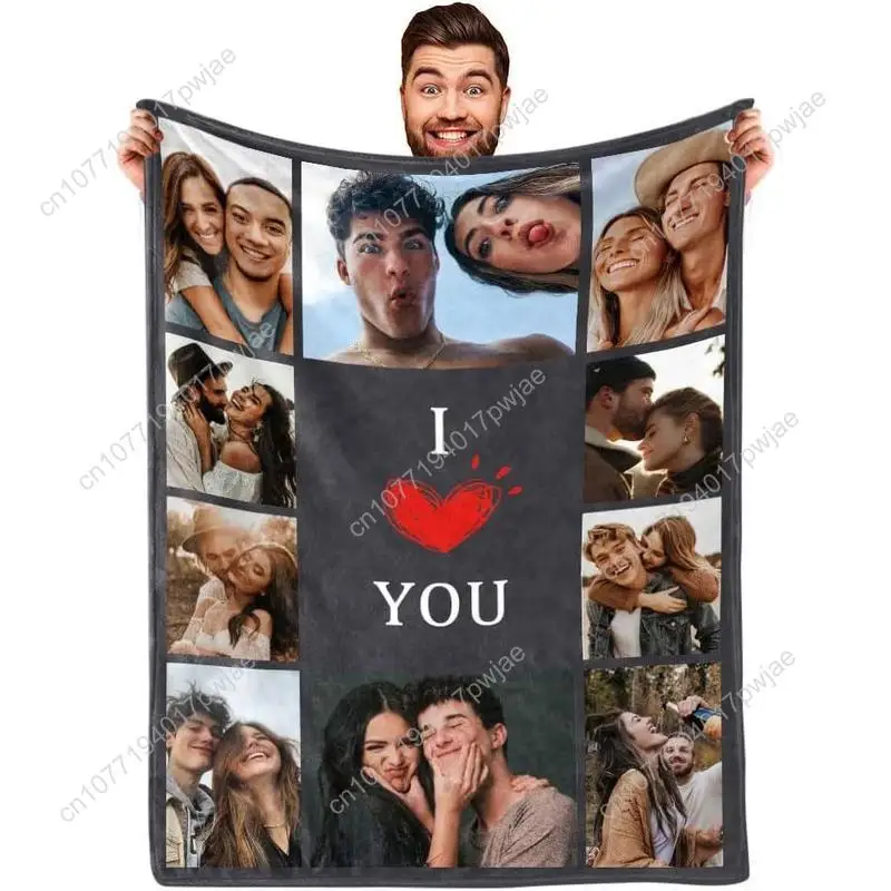 I Love You Couples Gifts Custom Photo Blanket for Girlfriend Boyfriend Gifts, Personalized Picture Blankets for Christmas Couple