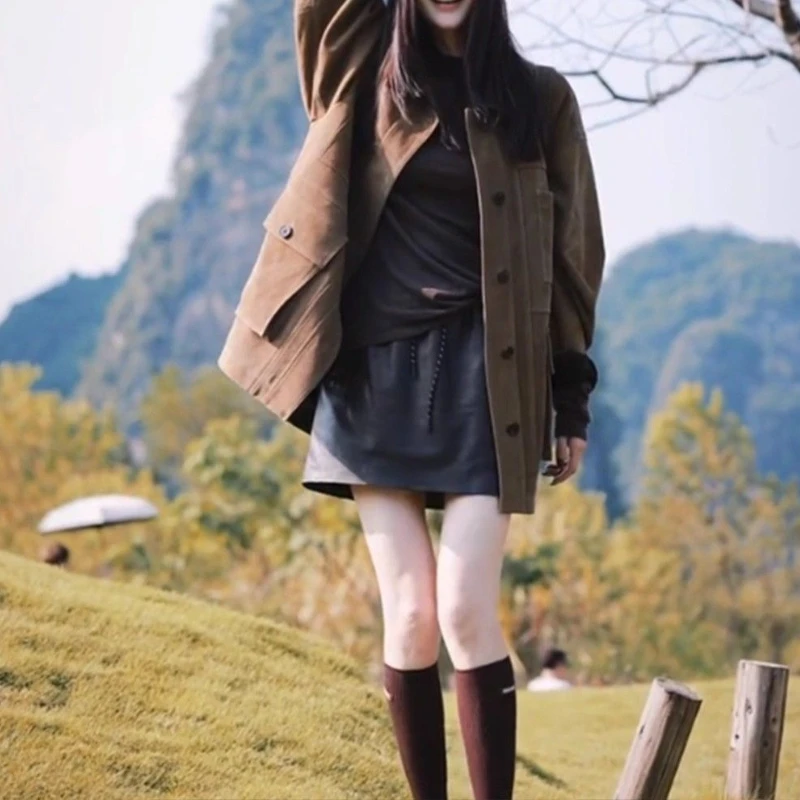 

Retro Medium and Long Brown Suede Jacket for Women's Autumn and Winter New Thickened Medium and Long Top