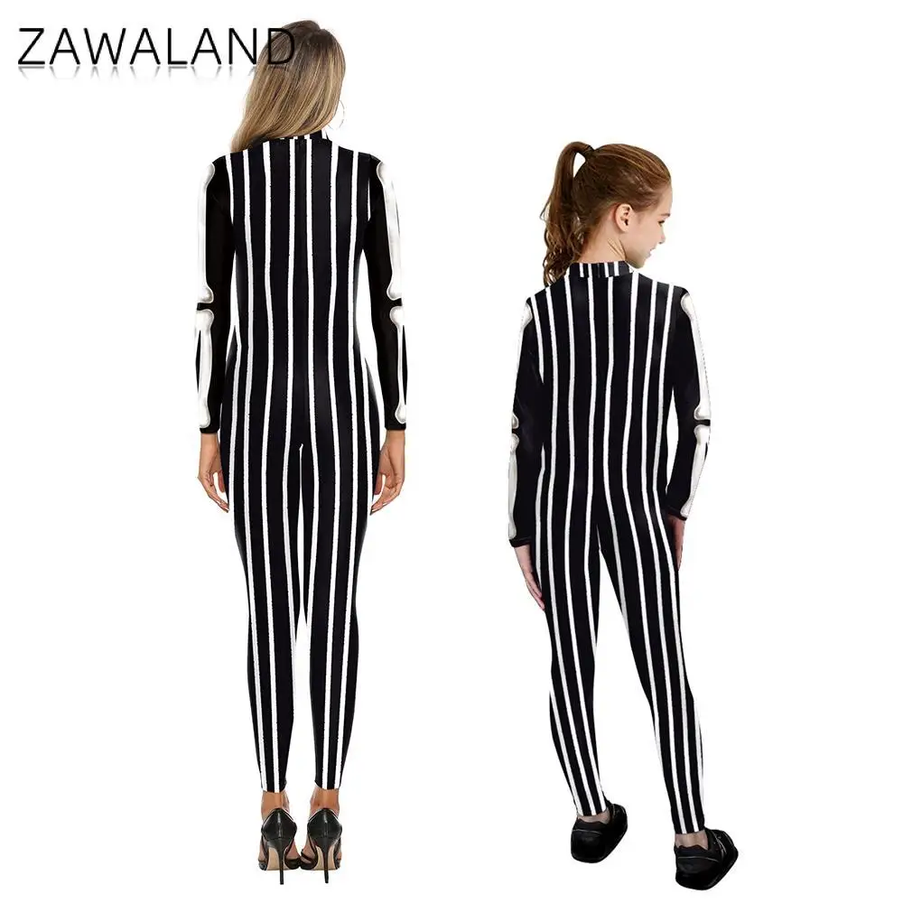 ZAWALAND-trajes a juego para Halloween, traje de Cosplay de fiesta a rayas con estampado Digital 3D, mono Zentai, Catsuit de manga larga