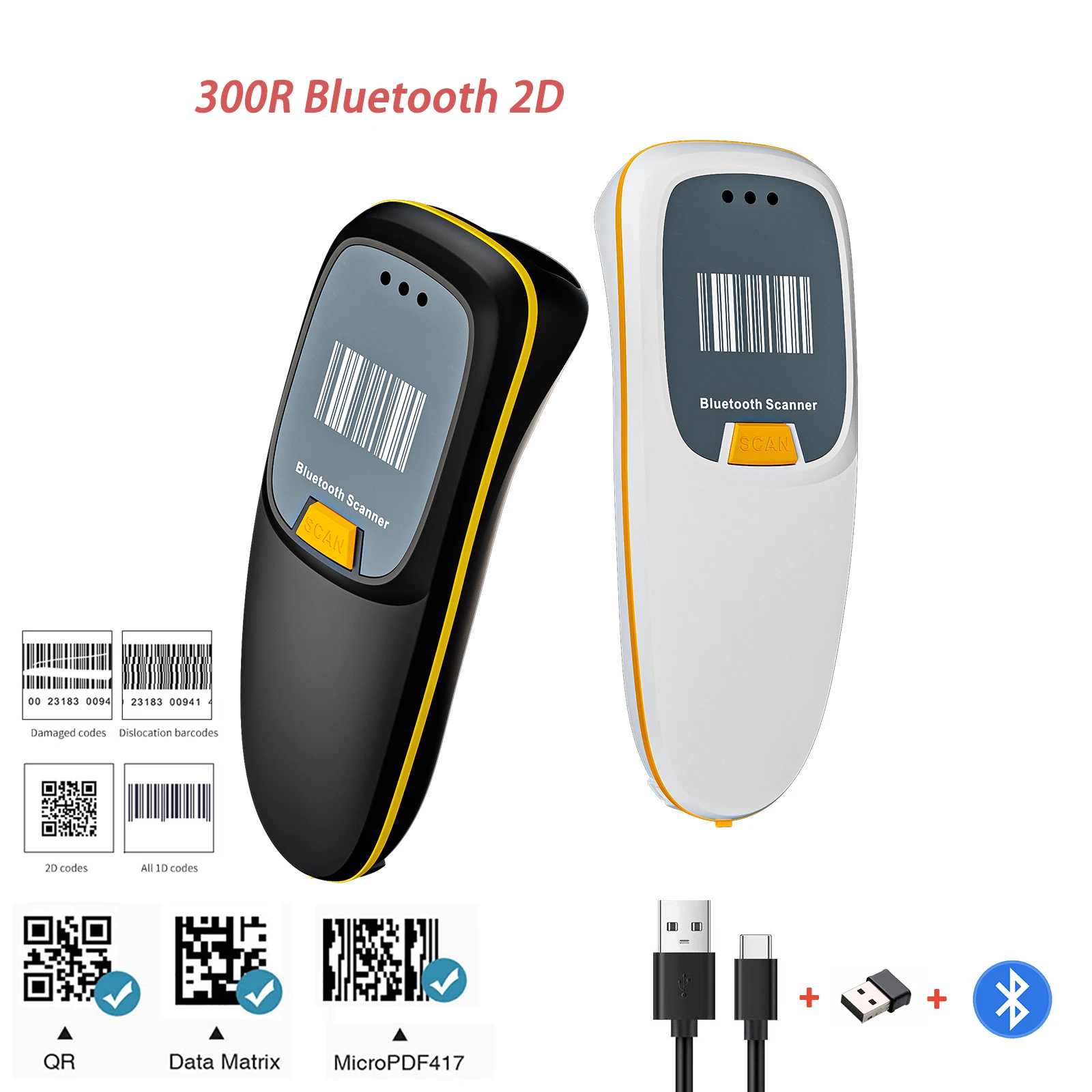 Mini 2D Barcode Scanner Wireless Bluetooth Handheld Pocket QR Bar Code Data Matrix PDF417 Reader for IOS Android Mobile Windows