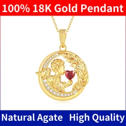 Szjinao 100% Real 18K Gold Angel Necklace For Women With Certificate Initial Original Au750 Jewelry Trending Love Gift 2024 New