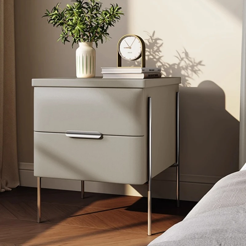 

Solid Wood Nightstand Designer Bedside Cabinet with Stainless Steel Legs Modern Bedroom Storage Drawers High-End Home Furniture