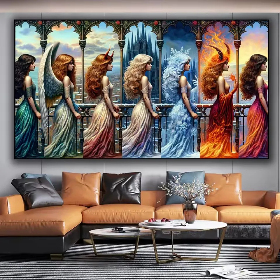Demon Elemental Beauties Gothic Archway 5D Diy Diamond Painting Full Diamond Art Mosaic Stunning Jewelry Cross Stitch Home Decor