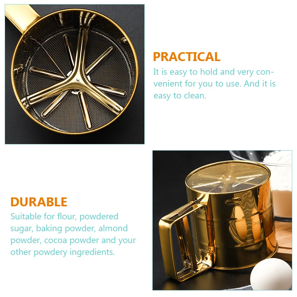 

Handheld Flour Sifter Cup Type Golden Flour Sieve Sugar Powder Strainer Home Bakery Stainless Steel Baking Tool