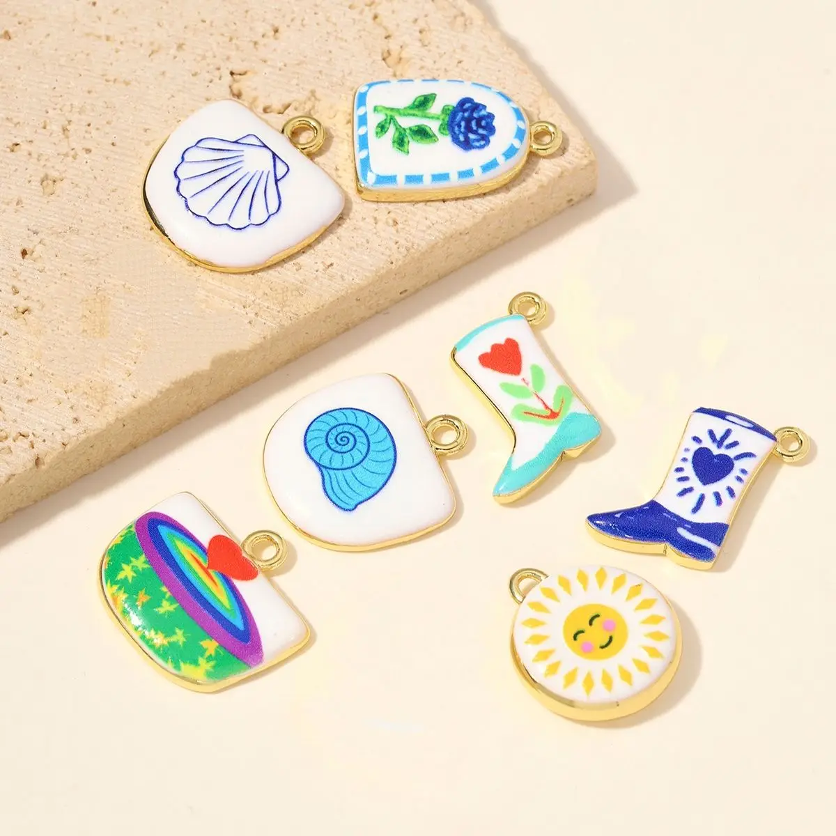 3Pcs/Lot Copper Boot House Pendants Enamel Moon Star Charms For DIY Fashion Jewelry Making Necklace Earring Wholesale