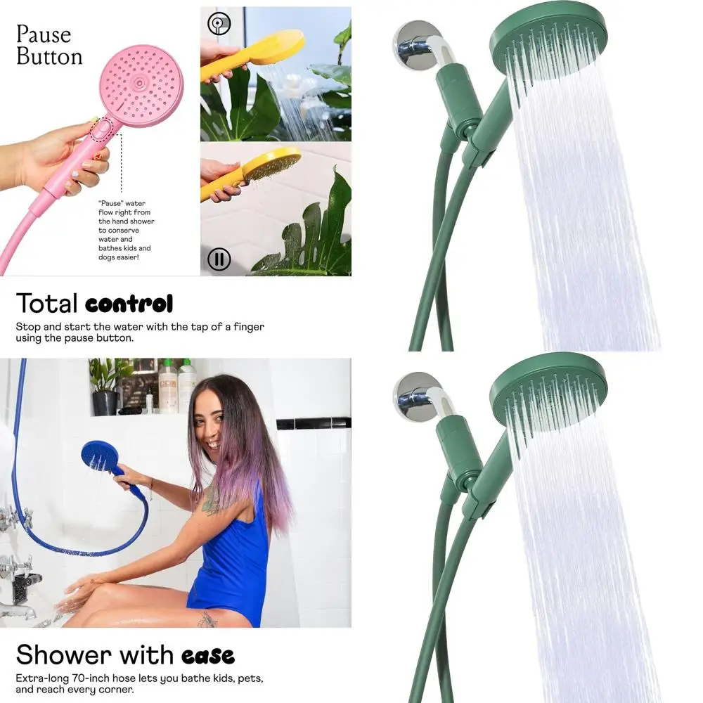 

Eco-Friendly High-Pressure Handheld Shower with 3 Modes, 70 Hose, Easy Install, Green