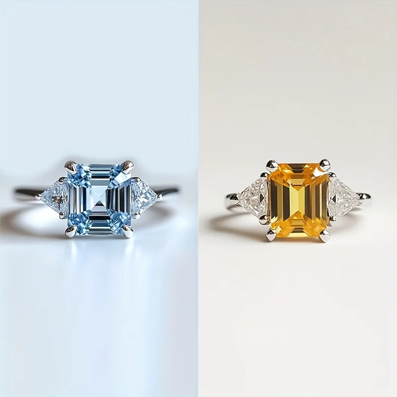 

SGARIT 925 Sterling Silver Ring Asscher Cut 8x8mm 2.5ct Light Blue Topaz Natural Crystal Gemstone Fine Jewelry for Women Gift