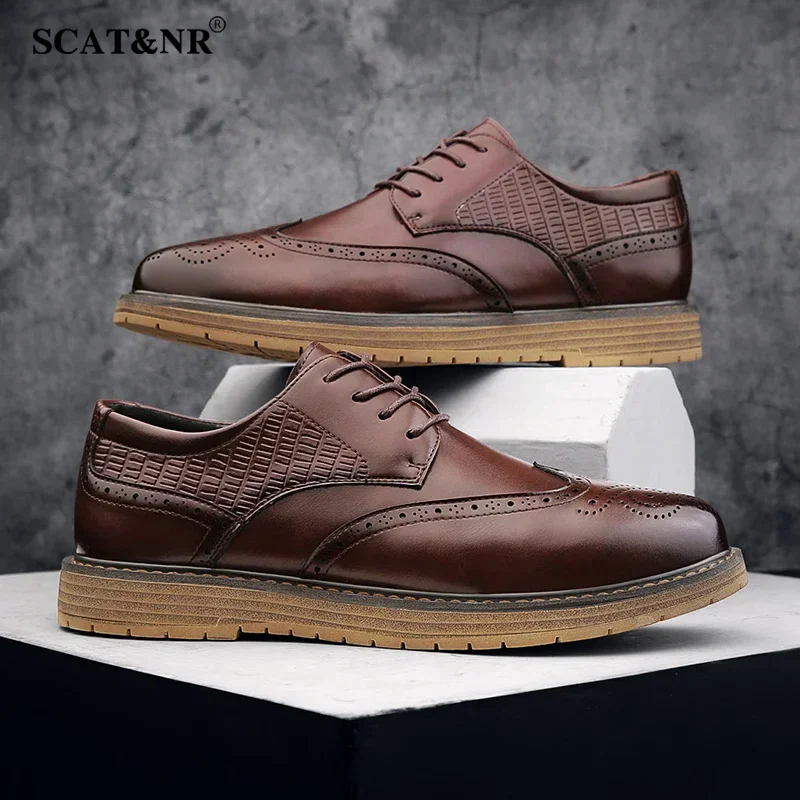 Spring MEN'S casual leather shoes thick soled Oxford shoes fashionable baroque shoes pointed toe soled business dress shoes