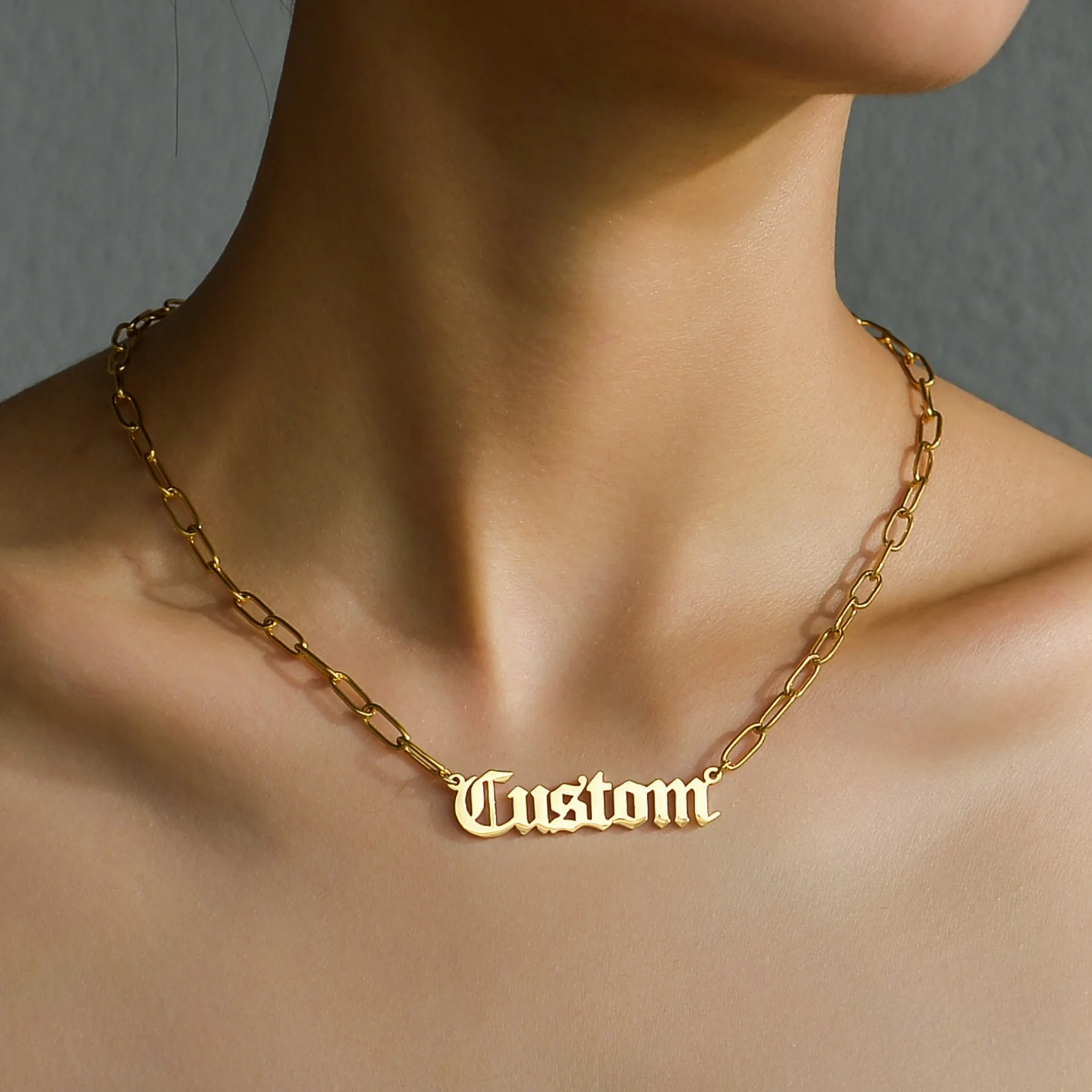 

Raexrage Custom Name Necklace Bracelet Long Rolo Chain Stainless Steel Personalized Necklace for Women Mother Lover Jewelry Gift