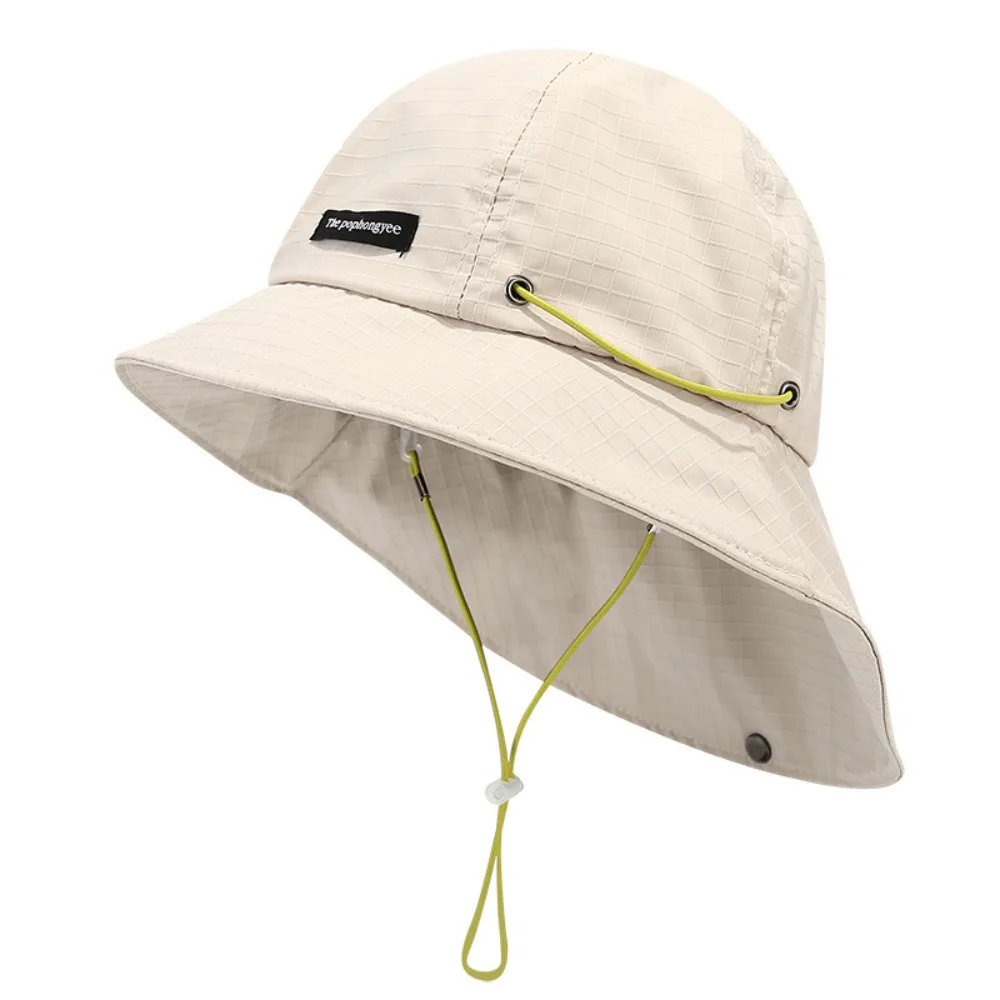 

Simple Solid Color Drawstring Fisherman Hat with Neck cover Quick-drying Wide Brim Sun Hat Sun Protection Hiking Hat Summer