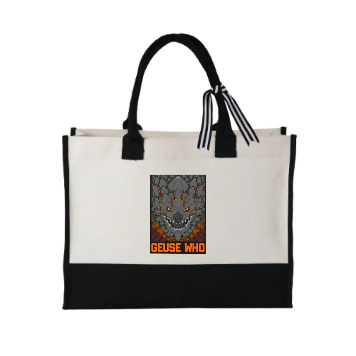 

Monster Hunter Geuse Who Art Design Bold Patchwork Canvas Tote for Street Art Festival Swag
