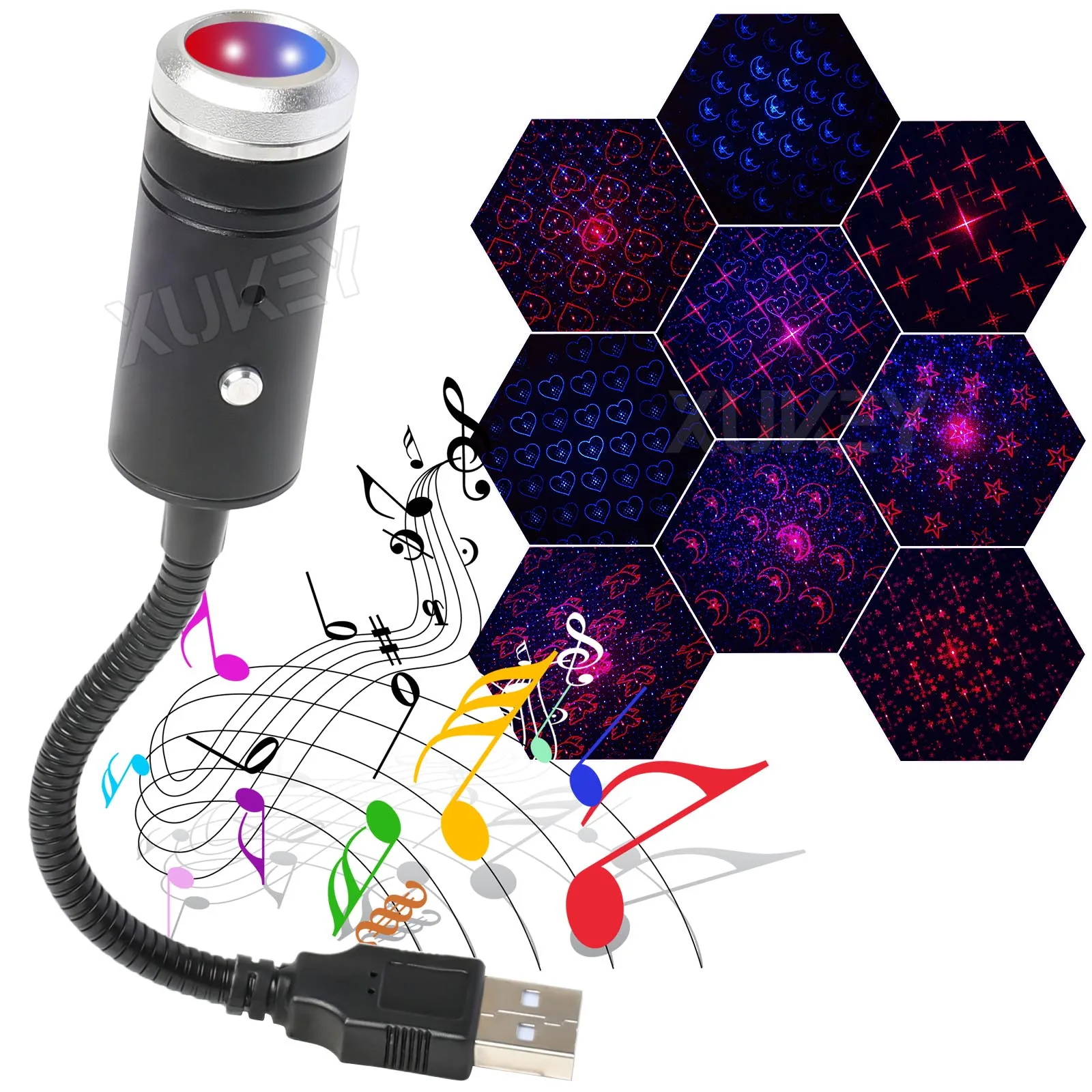 USB Star Projector Night Lights 3 Colors & 24 Lighting Modes Sound Activated Strobe Adjustable Starry Galaxy Lamp Car Room Decor