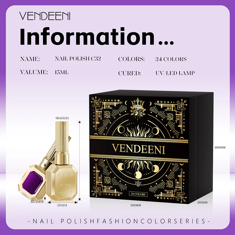 Vendeeni 24 Farben Lila Gel-Nagellack-Set mit Glitzer-Pailletten, UV-Härtender Gel-Lack, Magnetischer Katzenaugen-Gel mit Display – Detail 8
