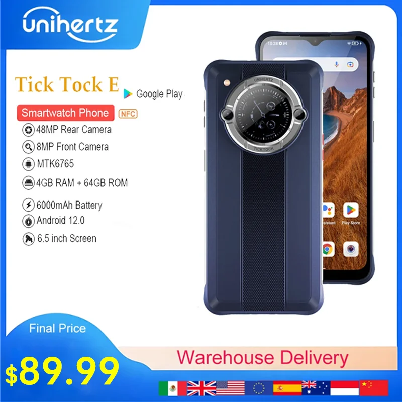 unihertz tick tock e octa core smartphone android telefone movel 6000mah 65 tela 4gb 64gb 48mp desbloqueio carregamento rapido 01