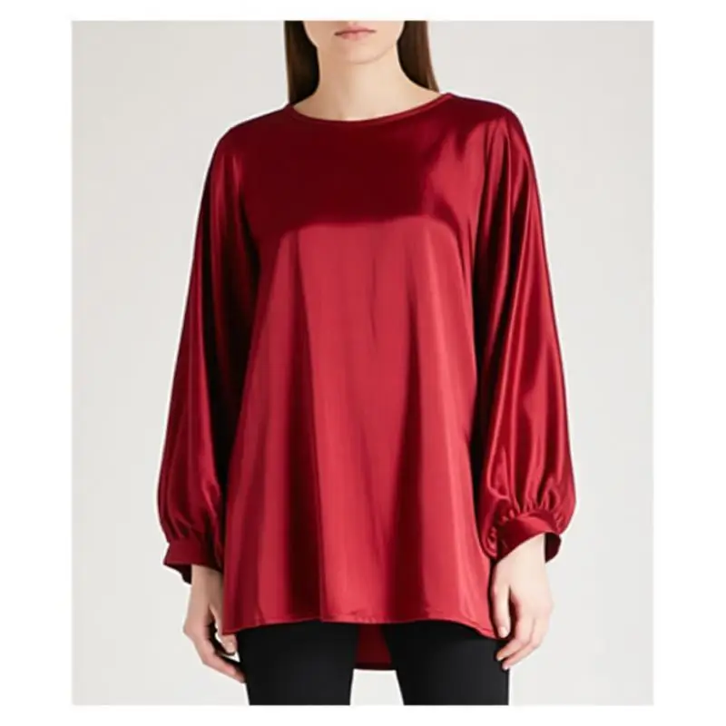 

100% натуральный шелк, жемчужный атлас, свободный крой, красный цвет, рукав 3/4, круглый вырез, женская блузка, повседневный топ, рубашка L XL M1273