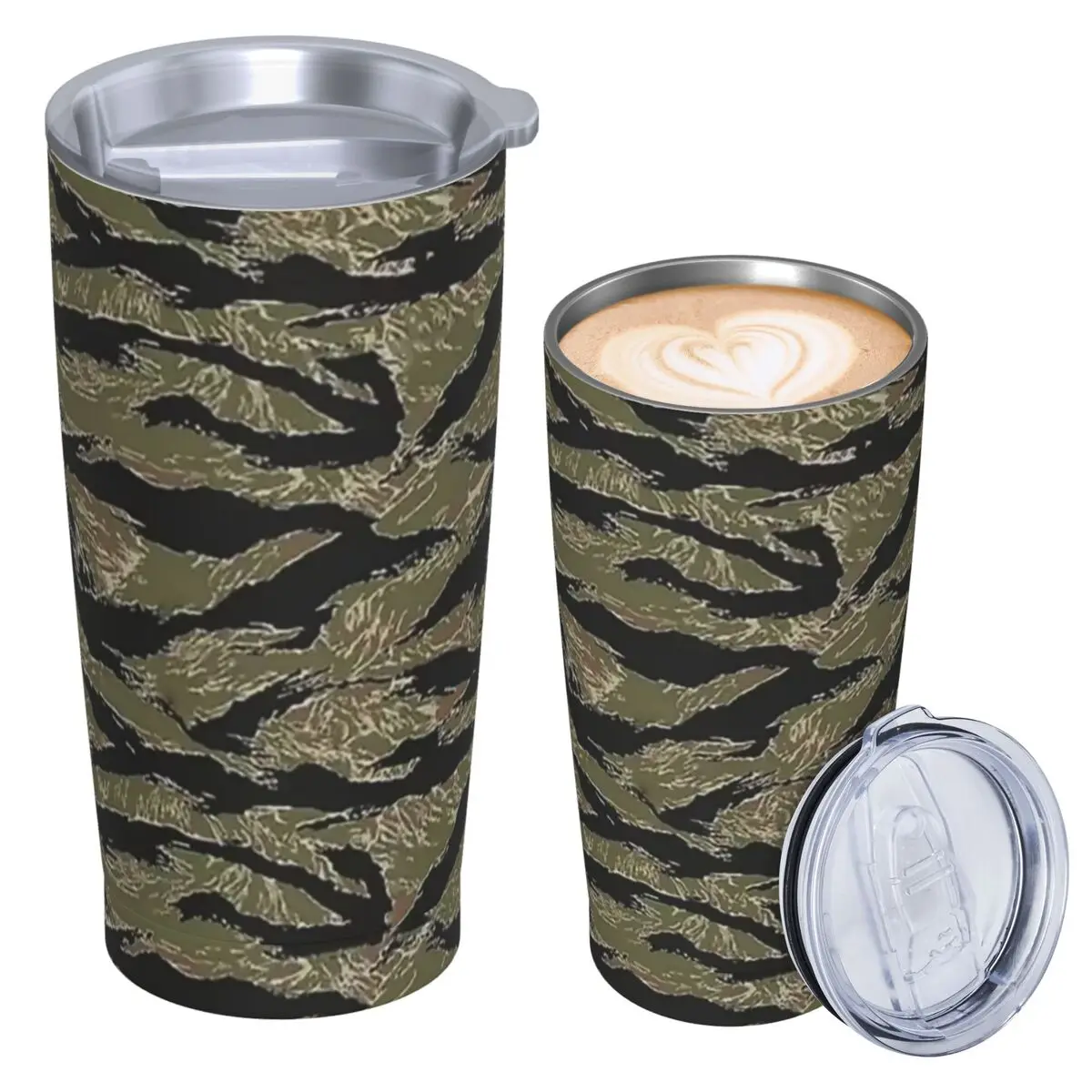 US Army Camouflage Tiger Stripe Stainless Steel Tumbler Vacuum Insulated Mug Thermal Cold Cup Straw With Lid 20oz