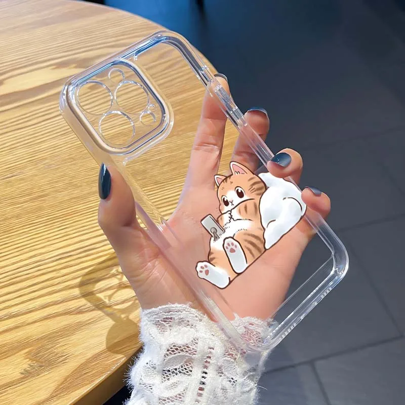 

Anime Cat Illustration Phone Case For Apple iPhone 17 16e 16 15 14 13 12 11 Pro Max Plus Mini TPU Soft Transparent