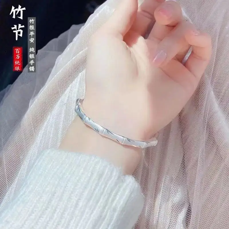 Hot sale Fine noble bamboo cuff bracelets 925 Sterling silver Bangles for women fashion party wedding jewelry Holiday gifts