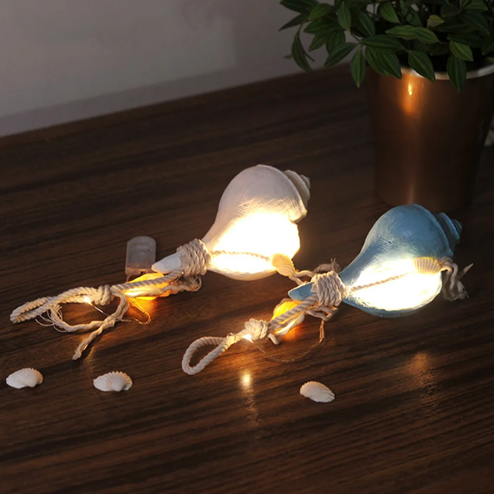 2Pcs Warm Light Simulation Conch Pendant Resin Hanging Lights Coastal Decor for Living Room Bedroom Garden Festival Atmosphere